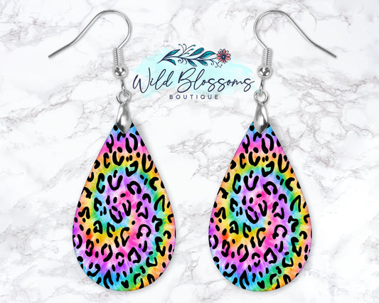 Tie Dye Leopard Print Drop Earrings