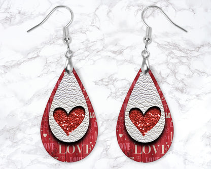 Valentine Wood Heart Cutout Drop Earrings
