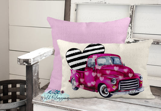 Vintage Pink Truck Valentine's Day Lumbar Pillow