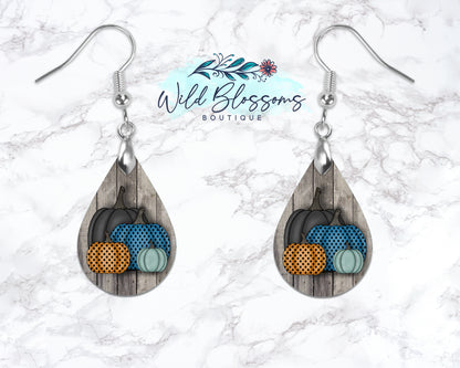 Wooden Fall Pumpkin Polka Dot Drop Earrings