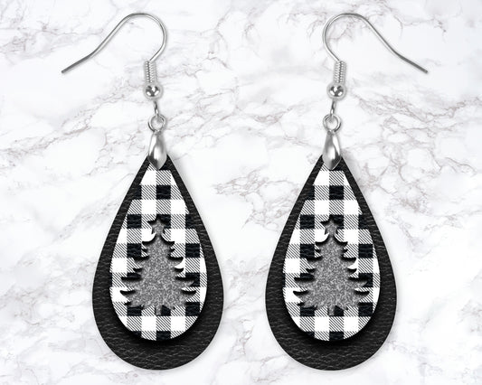 Buffalo Plaid Christmas Tree Drop Earrings