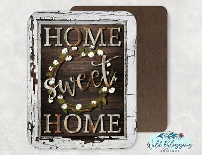 Home Sweet Home Cotton Wreath Faux Frame Sign | Rustic Farmhouse Decor