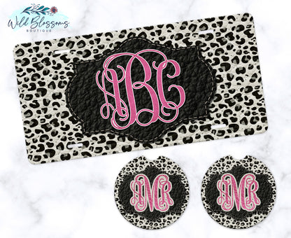 White Leopard Print Car Coasters