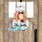 White Orange And Teal Floral Stacked Pumpkin Door Hanger