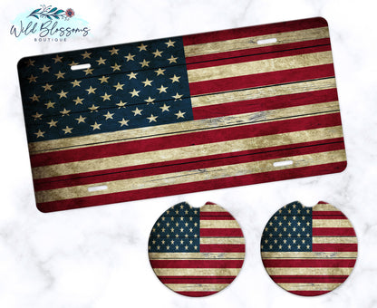 Wooden American Flag Car Coasters