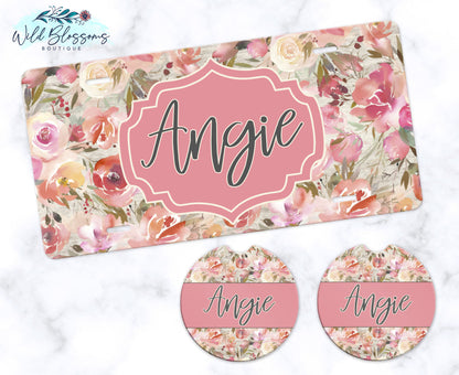 Wooden Blush Floral Car Coasters