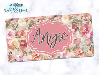 Wooden Blush Floral License Plate