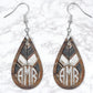Wooden Chevron Circle Monogram Drop Earrings