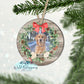 Round Wooden Floral Dog Photo Ornament