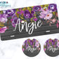 Wooden Grey And Purple Floral License Plate