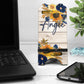 Wooden Navy Sunflower Floral Personalized Phone Stand