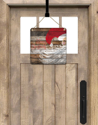 Merry Christmas Wooden Painted Santa Personalized Square  Door Hanger