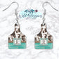 Wooden Turquoise Cow Print Monogram Drop Earrings
