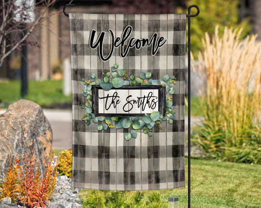 Buffalo Plaid Eucalyptus Frame Garden Flag