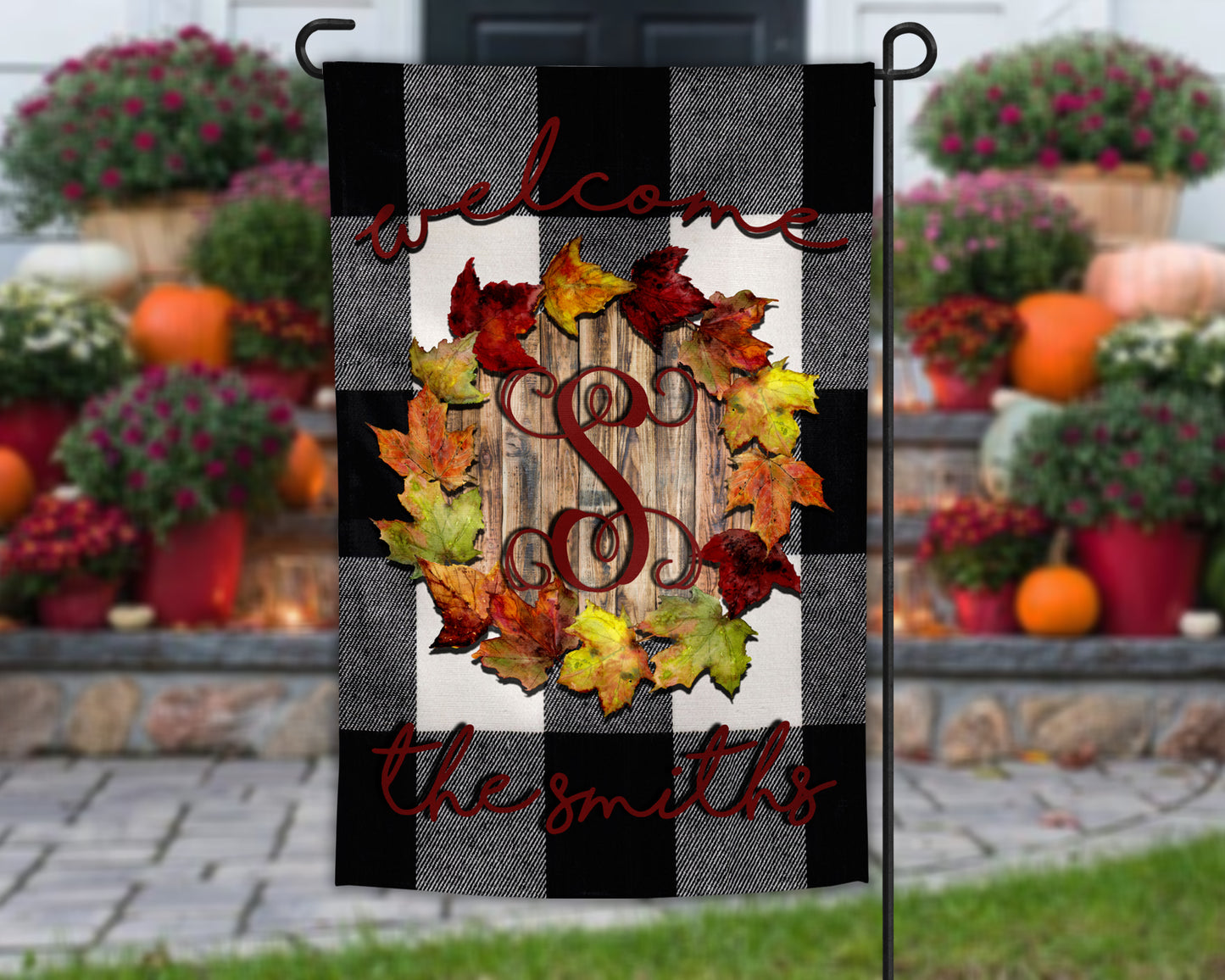 Buffalo Plaid Fall Leaves Garden Flag