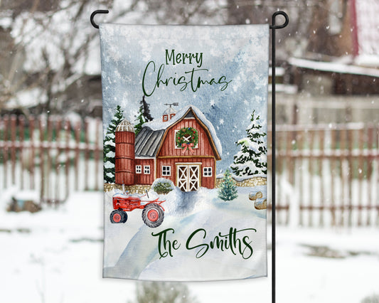 Winter Barn Garden Flag