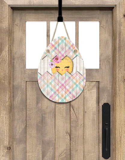 Wooden Easter Egg Baby Chick Egg Personalized Door Hanger