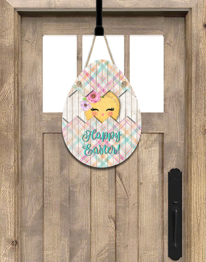 Wooden Easter Egg Baby Chick Egg Personalized Door Hanger