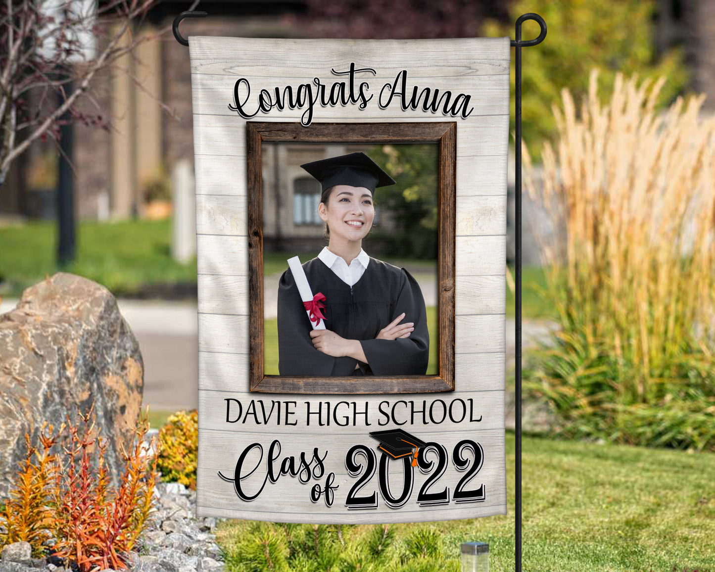 Wooden Frame Graduation Photo Garden Flag