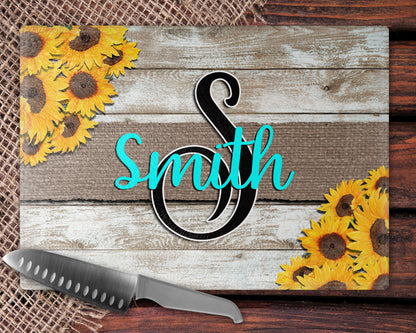 Wooden Sunflower Glass Personalized Cutting Board