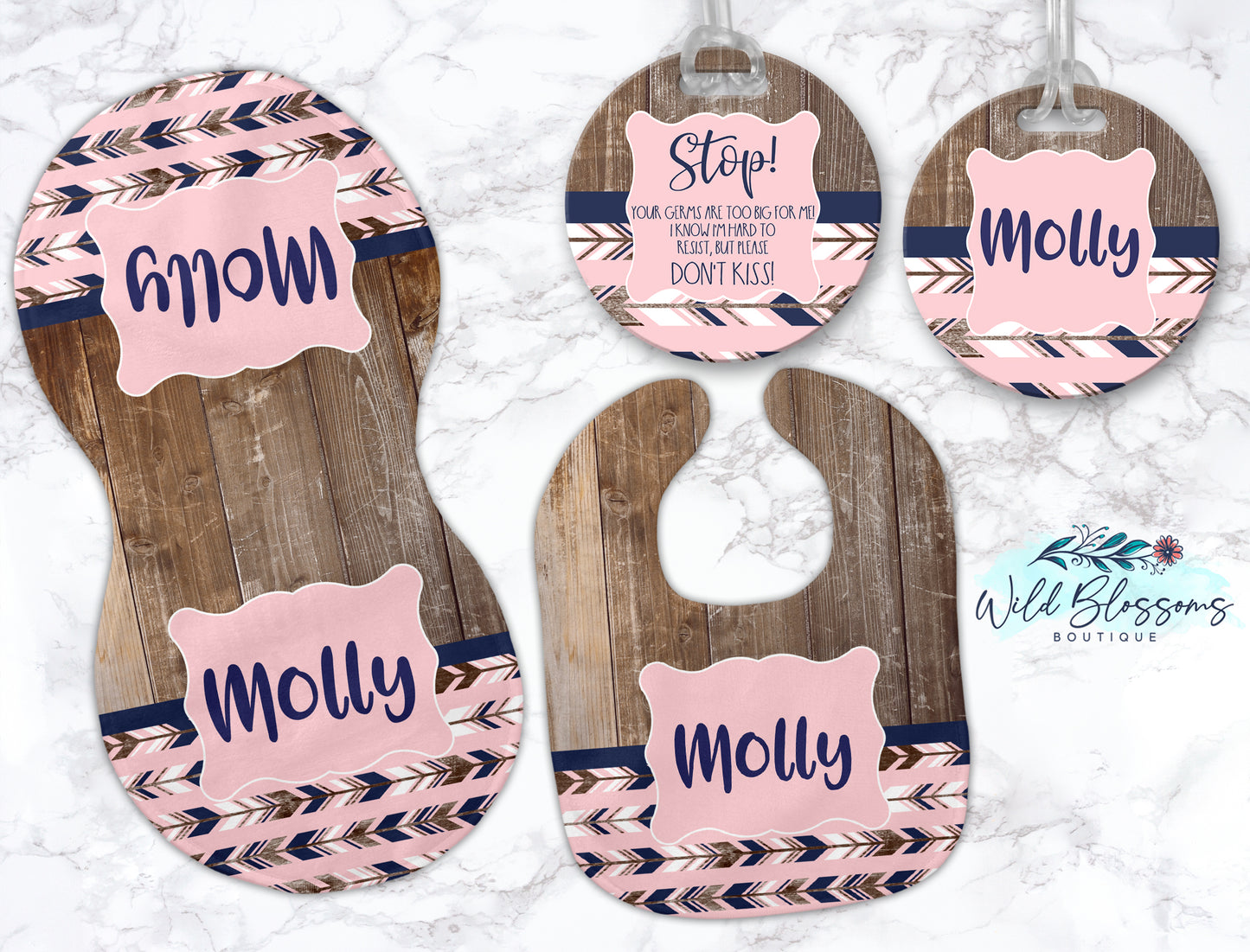 Pink Woodland Arrow Baby Bib And Burp Cloth Set
