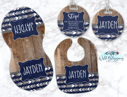 Navy Woodland Arrow Stop Do Not Kiss Bag Tag