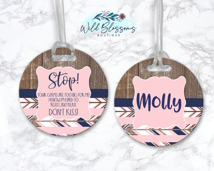 Pink Woodland Arrow Stop Do Not Kiss Bag Tag
