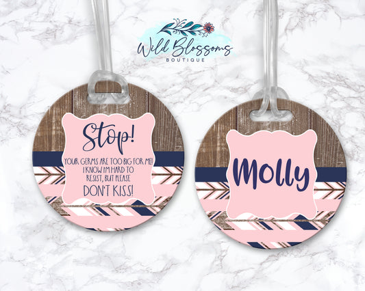 Pink Woodland Arrow Stop Do Not Kiss Bag Tag