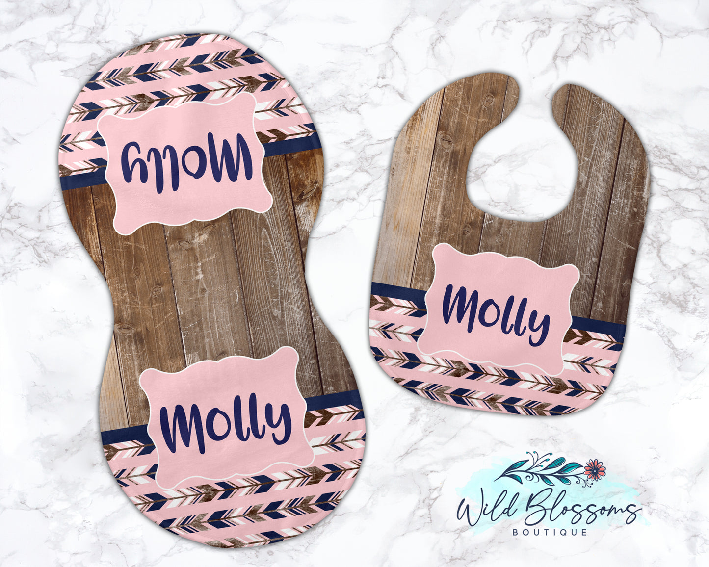 Pink Woodland Arrow Baby Bib And Burp Cloth Set