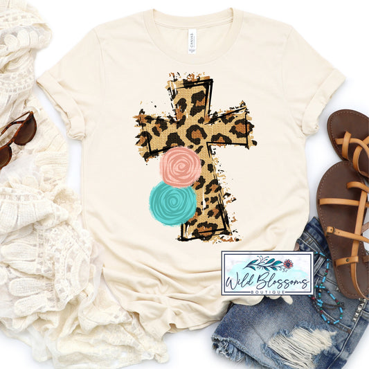 Leopard Print Floral Cross