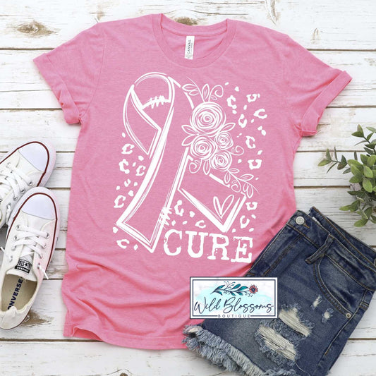Cure Floral Awareness Ribbon Graphic Tee