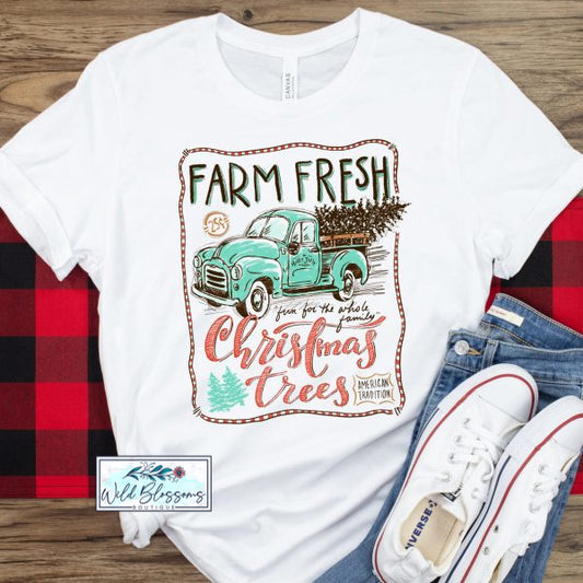 Green Vintage Christmas Truck Graphic Tee