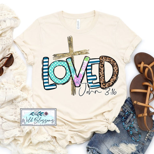 Loved Cross John 3:16 Graphic Tee